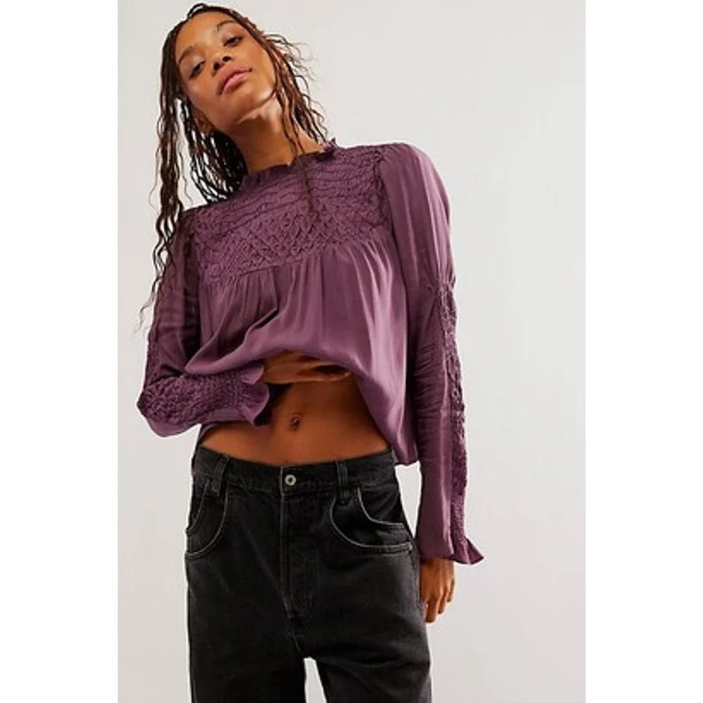 Free People Women's Pullover Smocked In Time Top Size XS NWOT